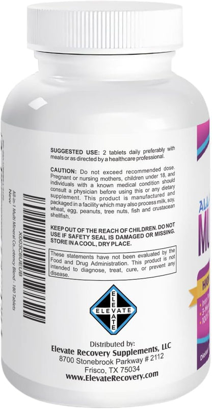 3-Month Multimineral Supplement Iron Free (All-in-1 Formula) Multi Mineral Complex - Trace Minerals - Mineral Supplements - High Potency Multiminerals - 180 Tablets