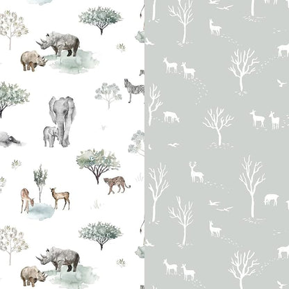 Stretch Ultra Soft Fitted Bassinet Sheet Set 2 Pack, Universal Fit for Bassinets Baby Cradle Moses Basket Oval Rectangle Mattress Safe and Snug, Pretty African Savannah Animals Pattern