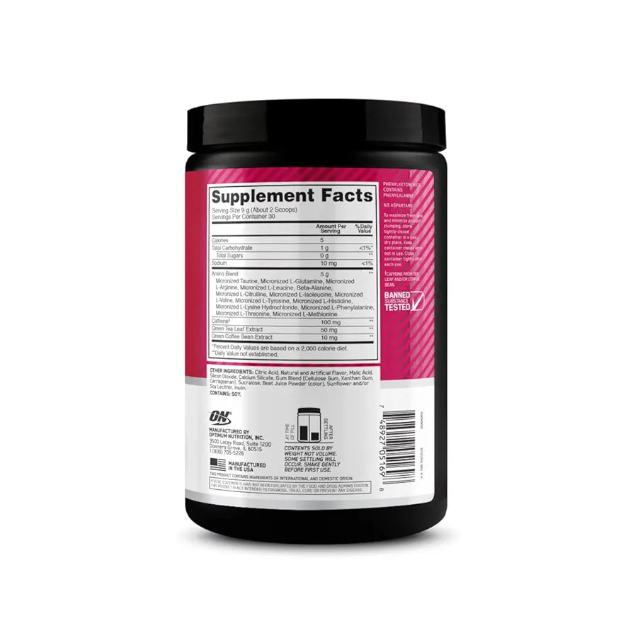 Optimum Nutrition Amino Energy - Pre Workout with Green Tea, BCAA, Amino Acids, Keto Friendly, Green Coffee Extract, Energy Powder - Strawberry Lime, 30 Servings 