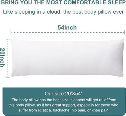 DOWNCOOL Large Body Pillow Insert- Breathable Full Body Pillow for Side Sleeper - Soft Long Bed Pillow for Adults - 20 x 54 inch