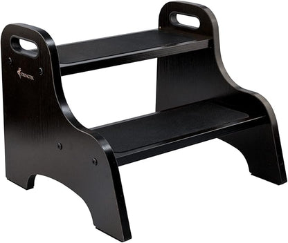 StrongTek Wood 2 Step Stool for Kids with Non-Slip Stepping Surface, Portable Handles, Skid Resistant Foot Pads, and 300 lbs. Capacity, Multipurpose Heavy-Duty Support (Espresso)