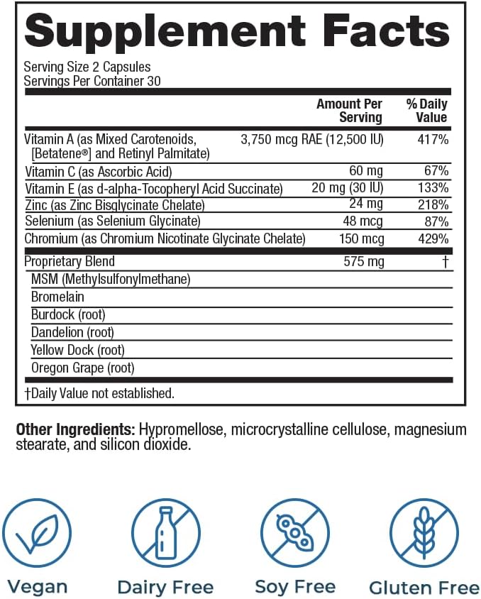 VitaMedica Clear Skin Vitamin Formula | Acne Supplement for Skin Clearing | Breakout Treatment for Women and Men | Vitamins A, C, E, Selenium, Chromium, and Zinc for Acne and Skin Health | 2 Pack