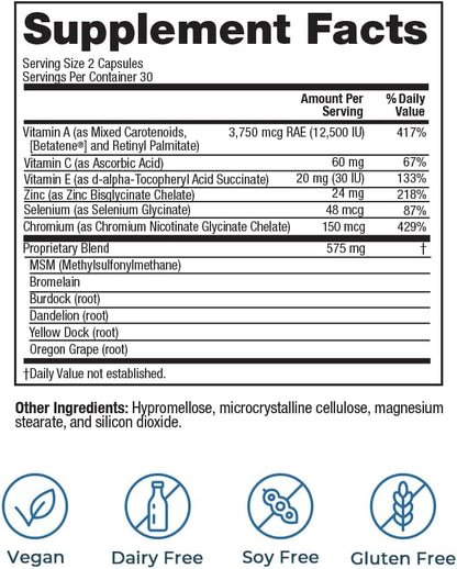 VitaMedica Clear Skin Vitamin Formula | Acne Supplement for Skin Clearing | Breakout Treatment for Women and Men | Vitamins A, C, E, Selenium, Chromium, and Zinc for Acne and Skin Health | 2 Pack