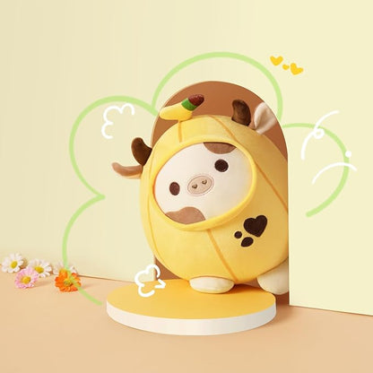PEACH CAT Cute Banana Cow Plush Pillow Banana Cow Stuffed Animal Cow plushie with Banana Outerwear for Kids Yellow 8"