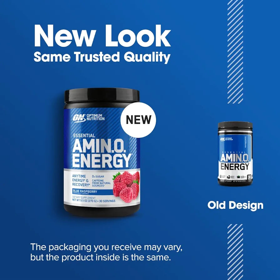 Optimum Nutrition Amino Energy - Pre Workout with Green Tea, BCAA, Amino Acids, Keto Friendly, Green Coffee Extract, Energy Powder - Blue Raspberry, 30 Servings 