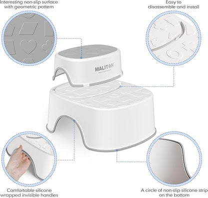 Maliton 2 Step Stool for Toddlers, Baby Kids Step Stool for Bathroom Sink, Anti-Slip Child Stool for Safety, Step Stool for Kids Toilet Potty Training, 2 Pack