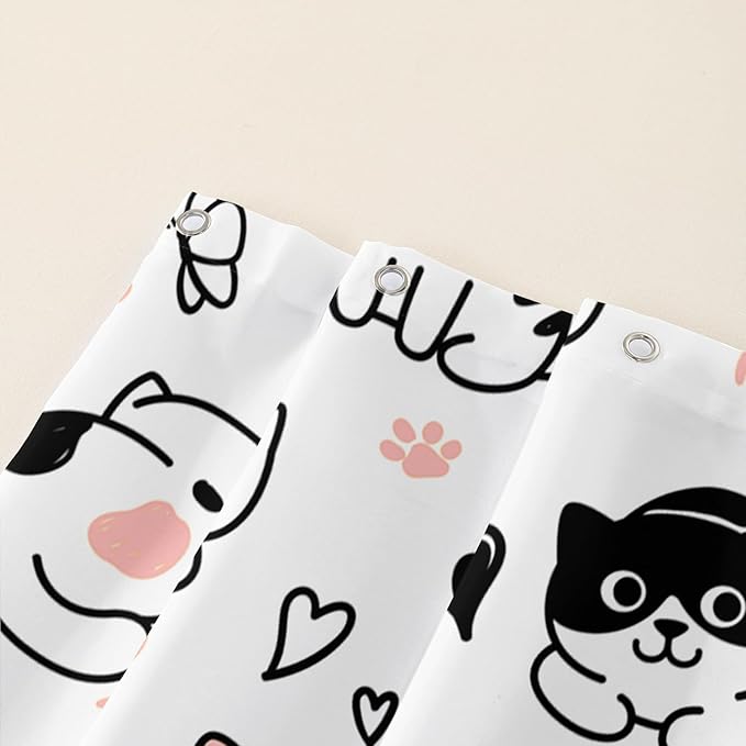 AILONEN Cat Shower Curtain, Cute Cat Cartoon Pet Cat Kitten Bathroom Curtain,Cat Paw Print Cat Lover Bath Curtain 72" W*96" H Polyester Waterproof Bathroom Curtain with 12 Hooks