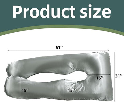 Silky Satin Pregnancy Pillow Cover (ONLY Pillowcase), U Shaped Luxurious Smooth Maternity Pillow Cover, Soft & Breathable Large Pillow Protector with Hidden Zip for Side Sleeper, Dark Grey
