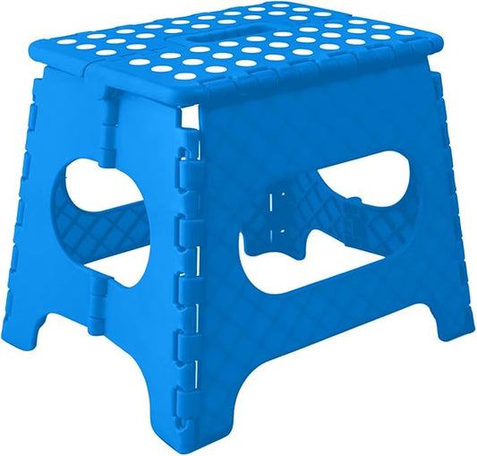 Lightweight 11" Folding Step Stool - Durable, Portable & Easy to Store - Anti-Skid Feet for Safety - Compact and Versatile - Max. Weight Capacity 300Lbs - Blue - Perfect for Adults and Kids