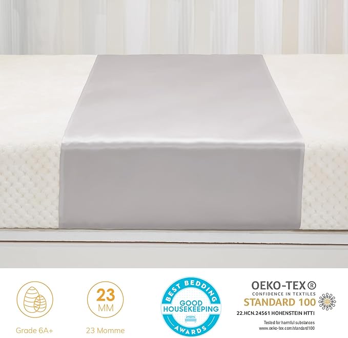 Baby Silk Bassinet Sleeve, 23 Momme Pure Silk Cot Semi Sheet, Adjustable for All Standard Bassinet/Cradle/Cot/Crib Mattress (Light Grey)