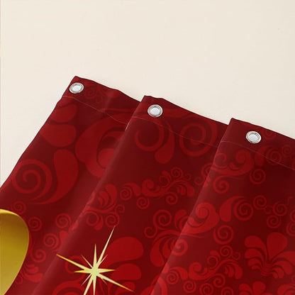 AILONEN Red and Gold Shower Curtain,Red Rose Hearts Printed Bath Curtain,Romantic Luxury Rose Flower Waterproof Curtain for Bathroom Decor 72" W x 78" H