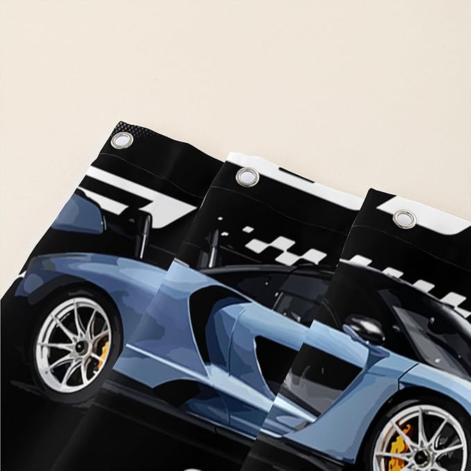 AILONEN Boys Racing Car Shower Curtain,Extreme Sports Car Bath Curtain for Kids Teen,Cool Speed Car Racer Waterproof Black Curtain for Bathroom Decor, 72" W x 78" H