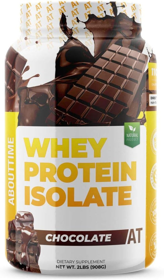 About Time Whey Protein Isolate Chocolate 2lb - 25g Protein, Non-GMO, 0g Fat, 0g Sugars, No Artificial Sweeteners, 32 Servings