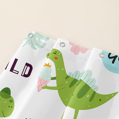 AILONEN Dinosaur Shower Curtain for Boys, Cute Green Kids Bath Curtain 72" W*84" H,Tropical Leaves Funny Dinosaur Curtain with 12 Plastic Hooks