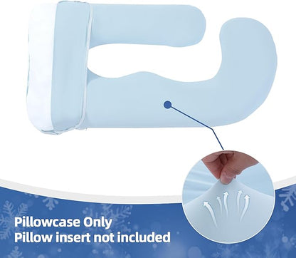 Cooling Pregnancy Pillow Cover (ONLY Pillowcase), Q-Max 0.4 U Shaped Luxurious Smooth Maternity Pillow Cover with Hidden Zip, Cool Large Pillow Protector for Side Hot Sleeper, Blue, 58x32 in