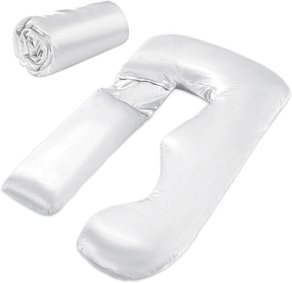 HOMBYS Silky Satin Pregnancy Pillow Cover (ONLY Pillowcase), Luxurious Smooth Maternity Pillow Cover, U Shaped Soft & Breathable Large Pillow Protector for Side Sleeper, 58.6" L x 30.9" W, White