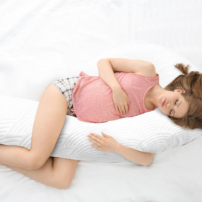 Body Pillow for Adults - Soft Long Bed Pillows Insert for Sleeping - Shredded Memory Foam & Removable Washable Cover - Swan Shaped Side Sleeper Pregnancy Pillow 49 Inch (White)