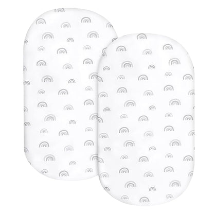 Bassinet Sheet Set 2 Pack Fitted Universal Microfiber Soft Cradle Sheets for Hourglass Rectangle and Oval Bassinet Mattress, Rainbow Bassinet Sheets for Girls and Boys