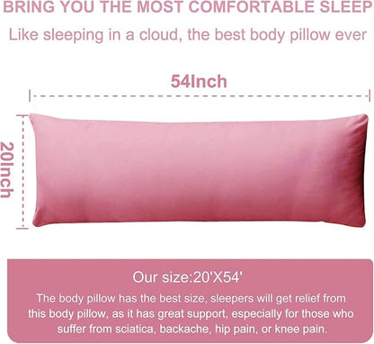 DOWNCOOL Large Body Pillow Insert- Breathable Full Body Pillow for Side Sleeper - Soft Long Bed Pillow for Adults - 20 x 54 inch (Pink)