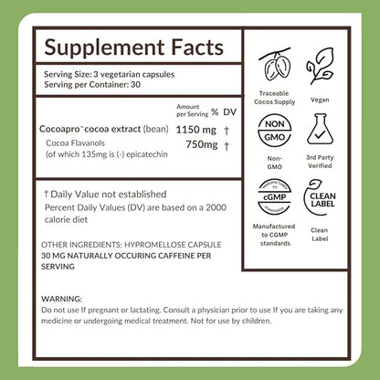 CocoaVia Memory+ Brain Supplement, 60 Day, 750 mg Cocoa Flavanols, Memory & Brain Booster, Vegan, Plant Based,180 Capsules