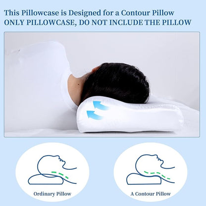 HOMBYS Satin Pillow Case for Contoured Support Pillow (DO NOT INCLUDE PILLOW) -Zippered Pillow Cover for Neck Pillow for Cervical 1 Pack-Silky, Smooth and Breathable (Wave Shape 24"x15")