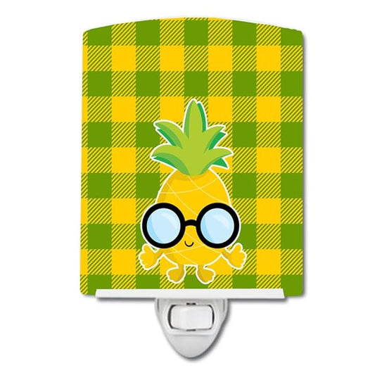 Caroline's Treasures BB8964CNL Pineapple Face with Glasses Ceramic Night Light Compact, UL-Certified, Ideal for Bedroom, Bathroom, Nursery, Hallway, Kitchen, 6x4x3, Multicolor