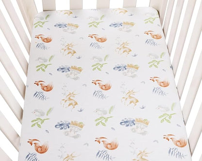 Bassinet Fitted Sheets Compatible with SNOO Happiest Baby Oval Bassinet, 2 Pack, 100% Jersey Knit Cotton 190GSM, Ultra Soft Breathable, Fox Deer and Elephant