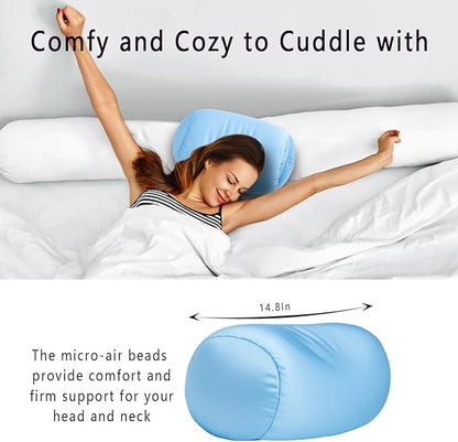 Microbead Body Pillow, Tube Microbead Bolster Bean Smooth Cool Pillow Neck Cervical Roll Pillow for Sleeping 7 x 12Inch Throw Travel Pillow(Maya Blue)