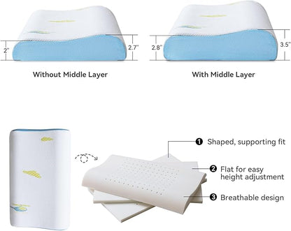 Small Pillow for Sleeping, Small Travel Pillow, Memory Foam Pillow, Adjustable, Breathable Pillow, CertiPUR-US Certified, 12x20 lnch