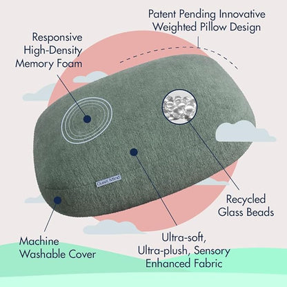 Quiet Mind The Original Weighted Pillow for Adults & Kids - (Small, Agave Green, 6 lbs) - Weighted Body Pillow - Alternative to Weighted Blanket - Enhanced Deep Sleep and Stress Relief - Hug Pillow