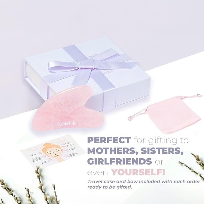 MELLA ELLA BEAUTY- Rose Quartz Gua Sha - Premium Quality Facial Sculpting Tool - Lymphatic Drainage - Anti-Aging - Slimming & Firming - Skincare Tool - Giftable