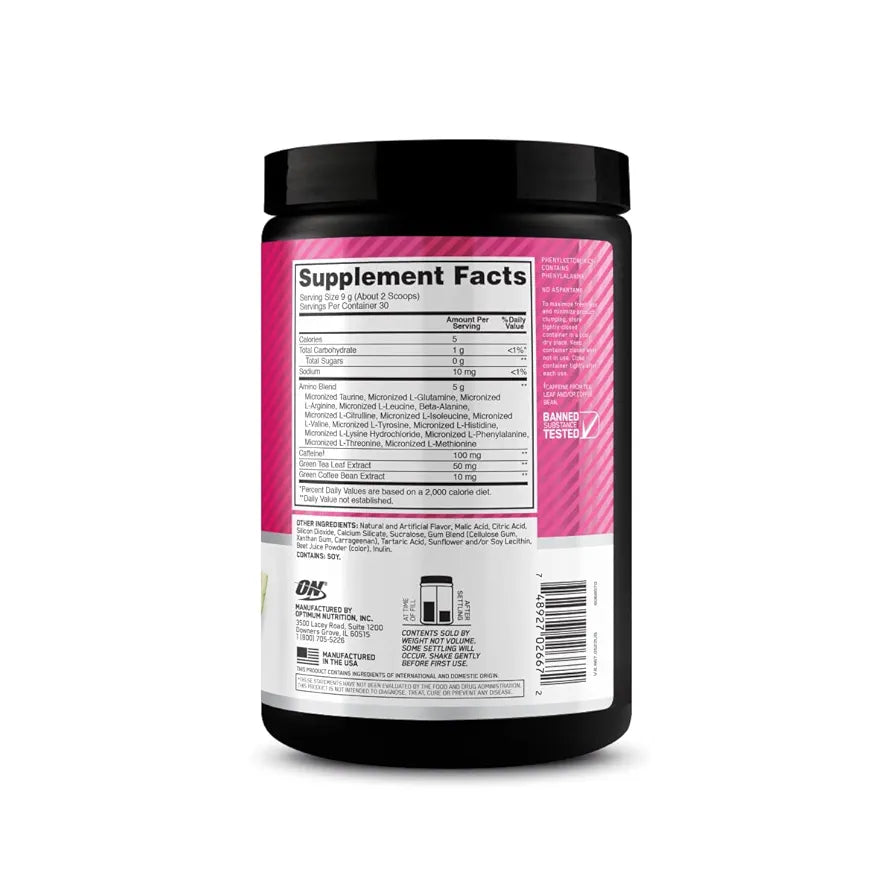 Optimum Nutrition Amino Energy - Pre Workout with Green Tea, BCAA, Amino Acids, Keto Friendly, Green Coffee Extract, Energy Powder - Watermelon, 30 Servings 