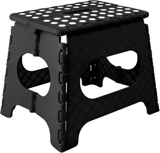 Folding 11inch Lightweight Step Stool - Compact & Portable - Sturdy Non-Slip Design for Kitchen, Bathroom - Durable & Space-Saving - Weight Capacity up to 300lbs - Black - Ideal for Adults and Kids