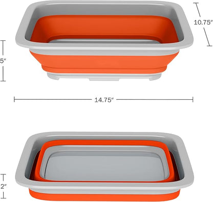 Collapsible Ice Bucket - 7.27-Liter Portable Outdoor Multi-Use Basin, Dish Tub, and Storage Basket for Camping and Tailgating by Wakeman (Orange)
