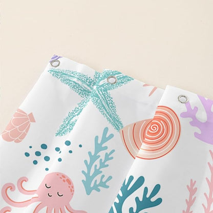 AILONEN Kids Ocean Shower Curtain for Bathroom,Funny Cute Octopus Fish Ocean Under Sea Coral Starfish Bath Curtain for Boys Girls,60" W*72" H Art Waterproof Decor Fabric 12 Pack Hooks