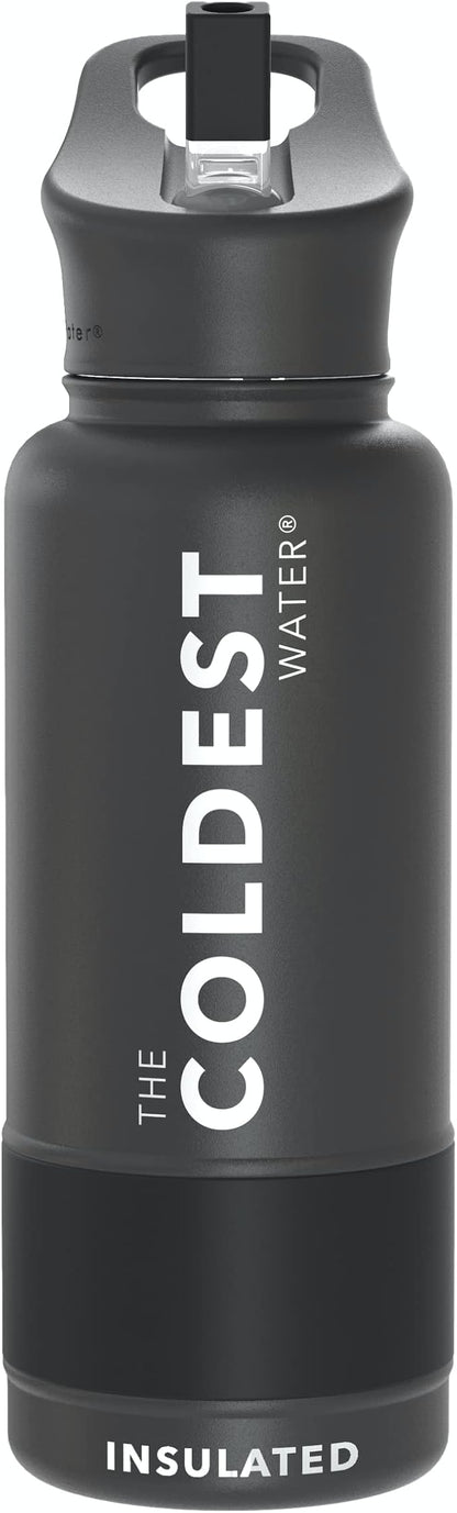 Coldest Sports Water Bottle with Straw Lid Vacuum Insulated Stainless Steel Metal Thermos Bottles Reusable Leak Proof Flask for Sports Gym (Stealth, 32 oz)