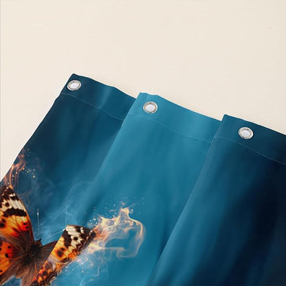 AILONEN 3D Butterfly Shower Curtain,Fire and Ocean Butterfly Bath Curtain 48" W*72" H,Modern Abstract Art Butterfly Print Waterproof Bathroom Curtain with 12 Plastic Hooks for Girls Women