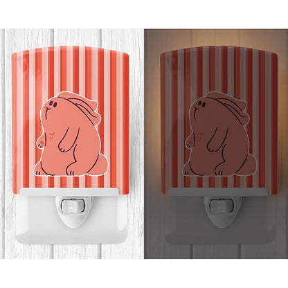 Caroline's Treasures BB7080CNL Rabbit on Pink Stripes Ceramic Night Light Compact, UL-Certified, Ideal for Bedroom, Bathroom, Nursery, Hallway, Kitchen, 6x4x3, Multicolor