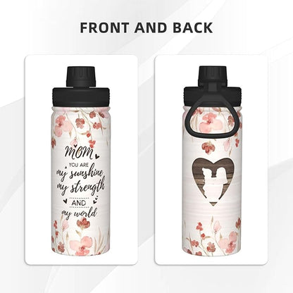Cerburny Water Bottle Mom Mother 18 oz Stainless Steel Insulated Bottles With Lid Leak Proof Gym Sports Water Jug For Women