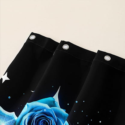 AILONEN Sugar Skull Shower Curtain for Bathroom,Blue Rose Flower Bath Curtain,Romantic Floral Skeleton Decor Bathroom Waterproof Curtain with 12 Plastic Hooks, 36" W*72" H