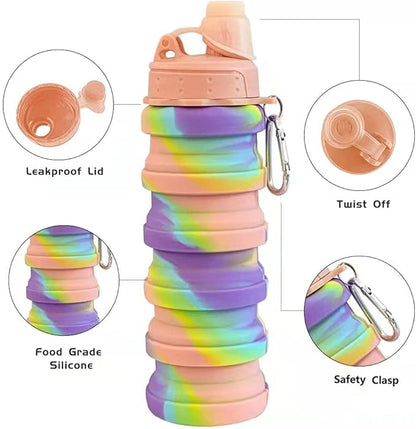 Collapsible Water Bottles 2 pack Travel Water Bottle Portable Hiking Water Bottle 500ML Reusable BPA Free Silicone Water Bottles (Style1, Pink camouflage+ Blue camouflage)