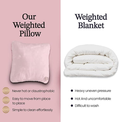 Plush Weighted Pillow 9lbs - Enhances Relaxation and Comfort with Ultra Plush Cooling Fabric - Cool Alternative to Weighed Blanket - Glass Beads Weight, Machine Washable (Velvet, Pink)