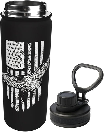 Cerburny Water Bottle Black USA Flag 18 oz Stainless Steel Insulated Bottles With Lid Wide Mouth Gym Sports Water Jug For Men Women Adult