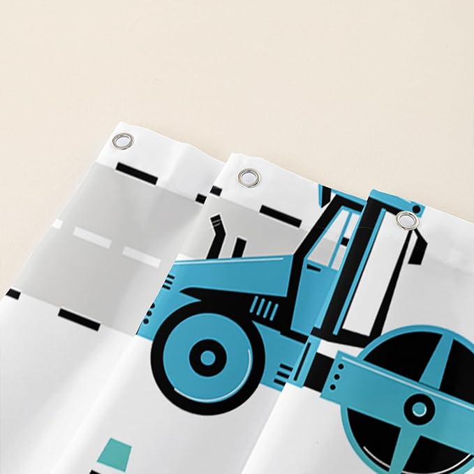 AILONEN Cartoon Kids Truck Shower Curtain,Waterproof Durable,Blue Forklift Truck Excavator Bath Curtain for Boys Girls,Construction Themed Bathroom Decor with 12 Plastic Hooks, 72" W x 78" H