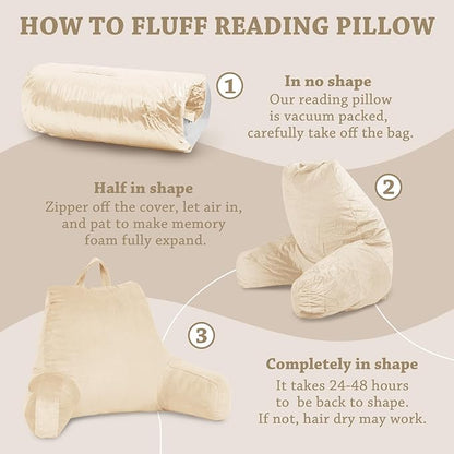 LOVTEX Reading Pillow with Removable Cover, Back Pillow for Sitting Up in Bed with Arms and Pockets, Bed Rest Pillow Adult, 20 x 15 Inches(Beige)