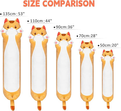 Long Cat Plush Kawaii Body Pillow, 44” Cute Brown Cat Stuffed Animals Soft Plushies, Orange Kitten Plush Throw Pillow Doll Toy Gift for Girlfriend