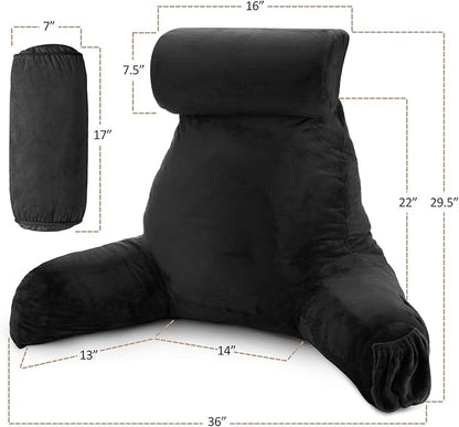 Nestl Reading Pillow Large Bed Pillow, Back Pillow for Sitting in Bed Shredded Memory Foam Chair Pillow, Reading & Bed Rest Pillows Black Back Pillow for Bed, Bed Chair Arm Pillow with Pockets