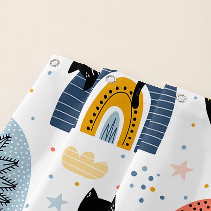 AILONEN Cat Shower Curtain, Rainbow Cat Bath Curtain,Cute Black Cat Bathroom Curtain Decor,Cat Lover Polyester Waterproof 72" W*72" H Shower Curtain (12 Hooks)