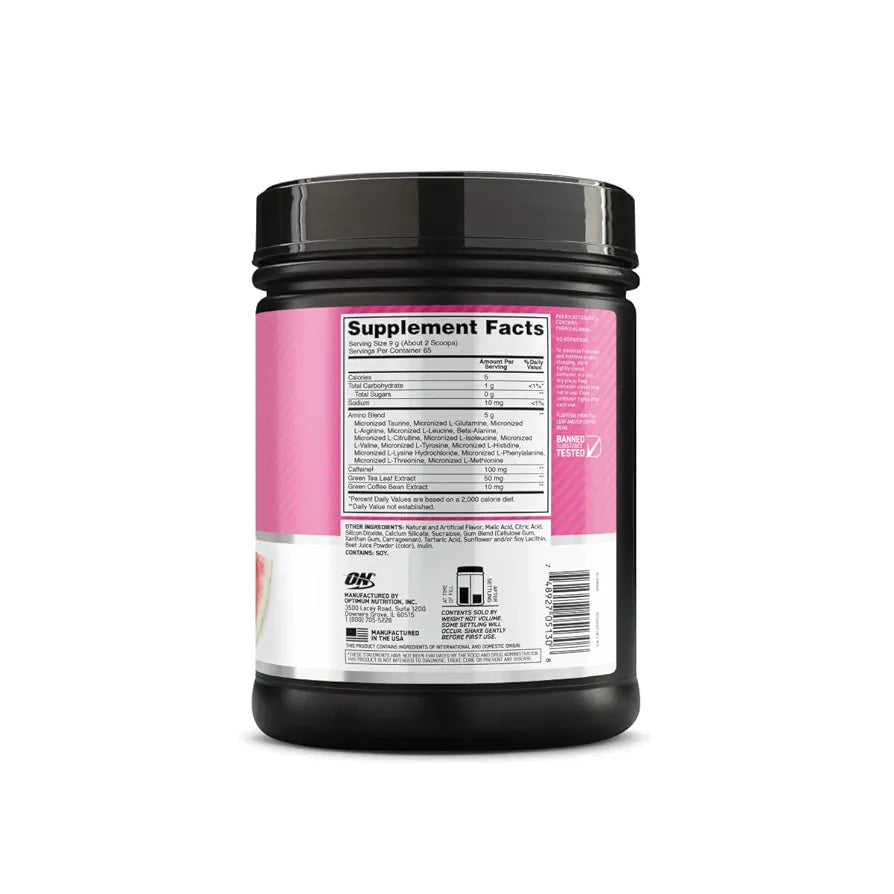 Optimum Nutrition Amino Energy - Pre Workout with Green Tea, BCAA, Amino Acids, Keto Friendly, Green Coffee Extract, Energy Powder - Watermelon, 65 Servings 