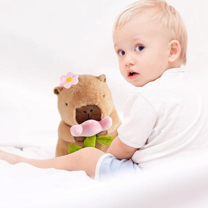 Flower Capybara Plush, Cute Capybara Plush Pillow Kawaii Flower Stuffed Aniamls Capybara Plushies Toys Gifts for Kids 11 inch